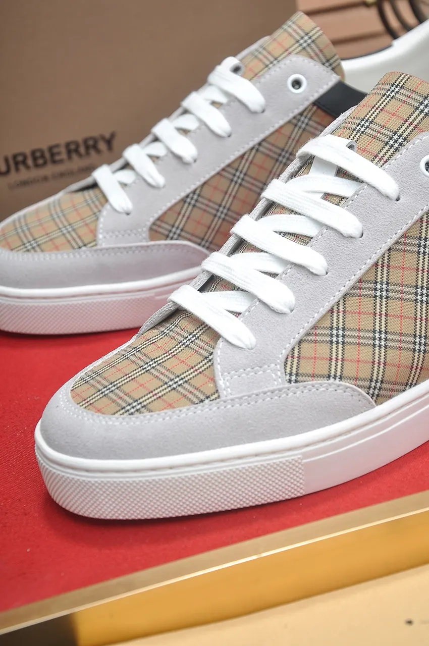 Men's shoes💰480💶[Burberry] (cowhide lining) classic low-top sneakers｜Imported cowhide with classic plaid fabric｜Cow leather lining｜Original outsole｜Fine workmanship and comfortable to wear Size: 38-44 (customized at 45)